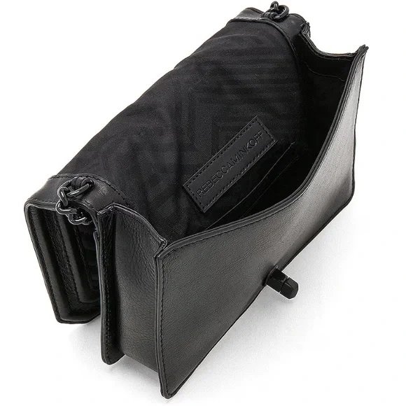 REBECCA MINKOFF Small Love Crossbody Chevron Quilted Leather Crossbody (Black) - Picture 9 of 13